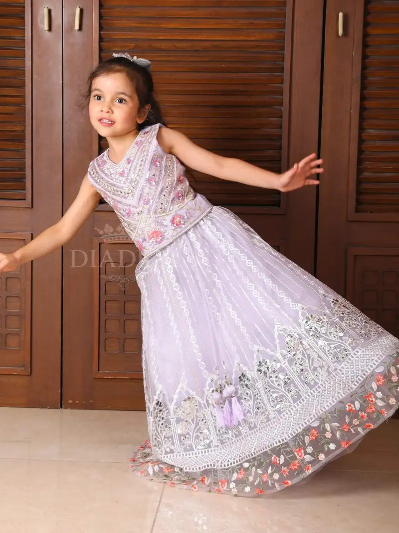 Lavender Floral Embroidered Lehenga 2