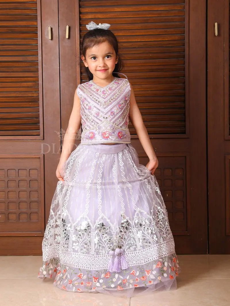 Lavender Floral Embroidered Lehenga 3