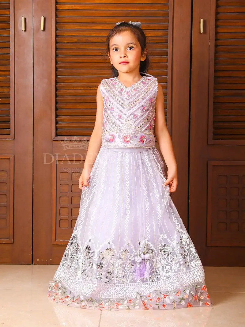 Lavender Floral Embroidered Lehenga 4