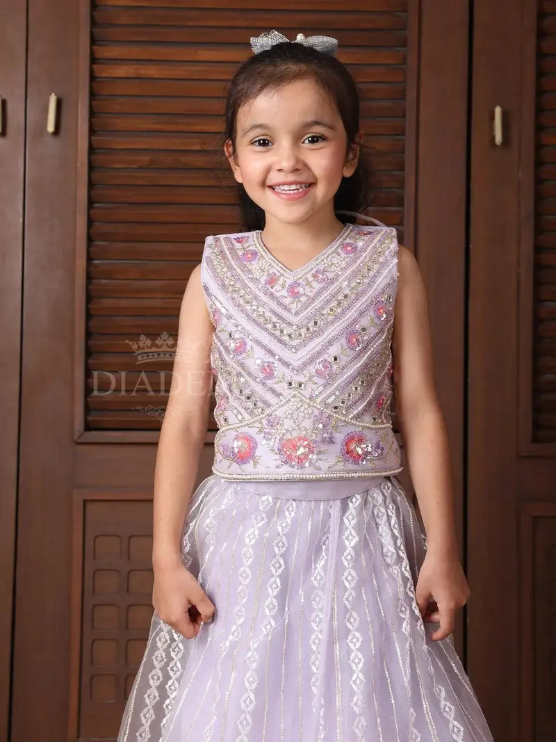 Lavender Floral Embroidered Lehenga 5
