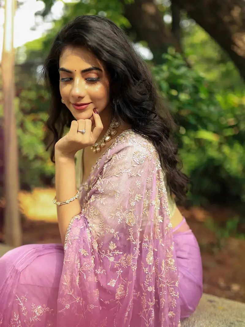 Lavender Floral Embroidered Organza Designer Saree 2