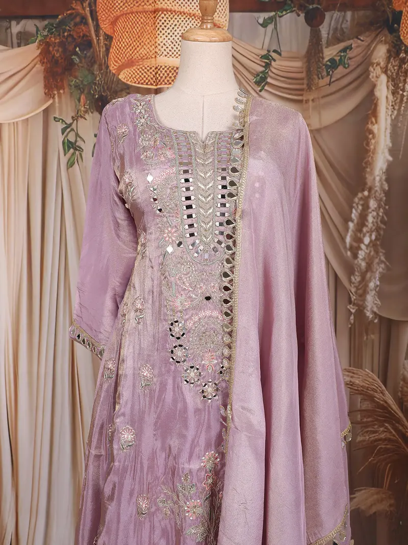 Lavender Floral Embroidered Organza Palazzo Suit 2