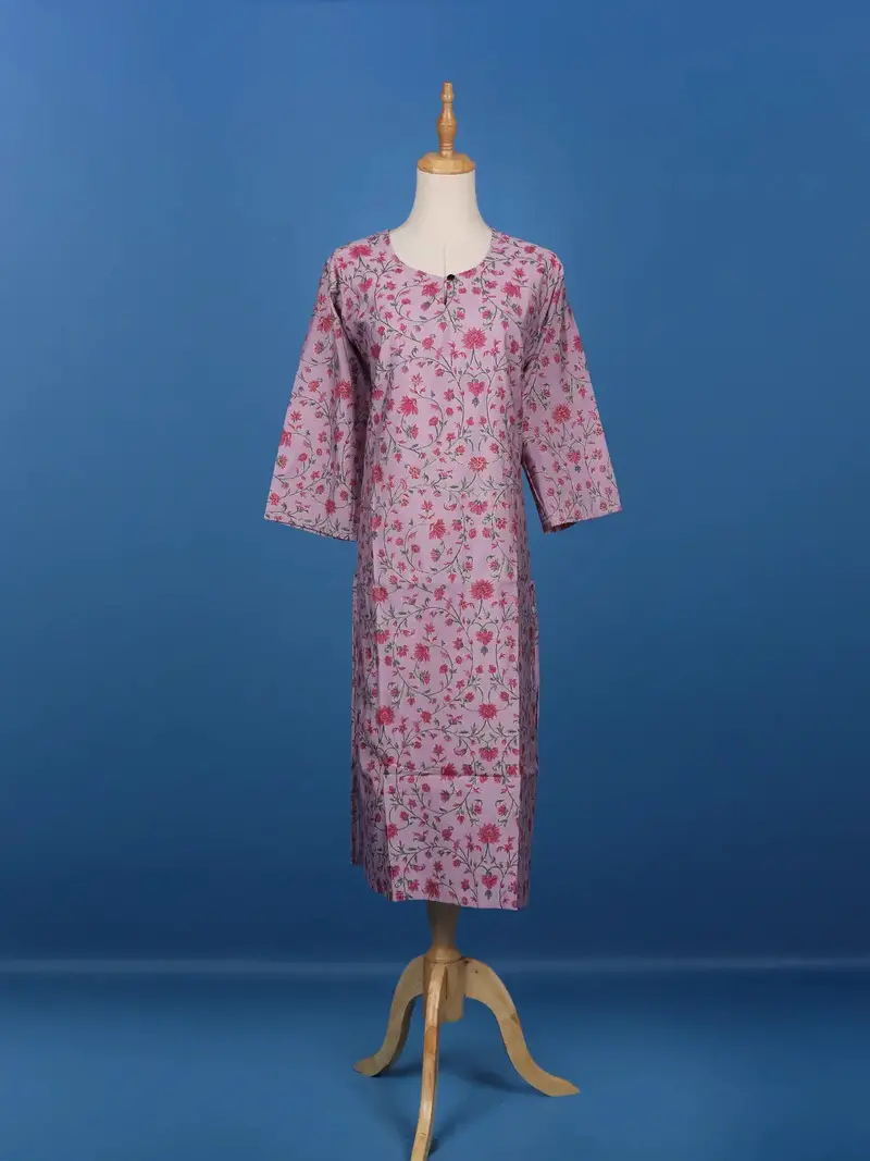 Lavender Floral Printed Cotton Kurti 1