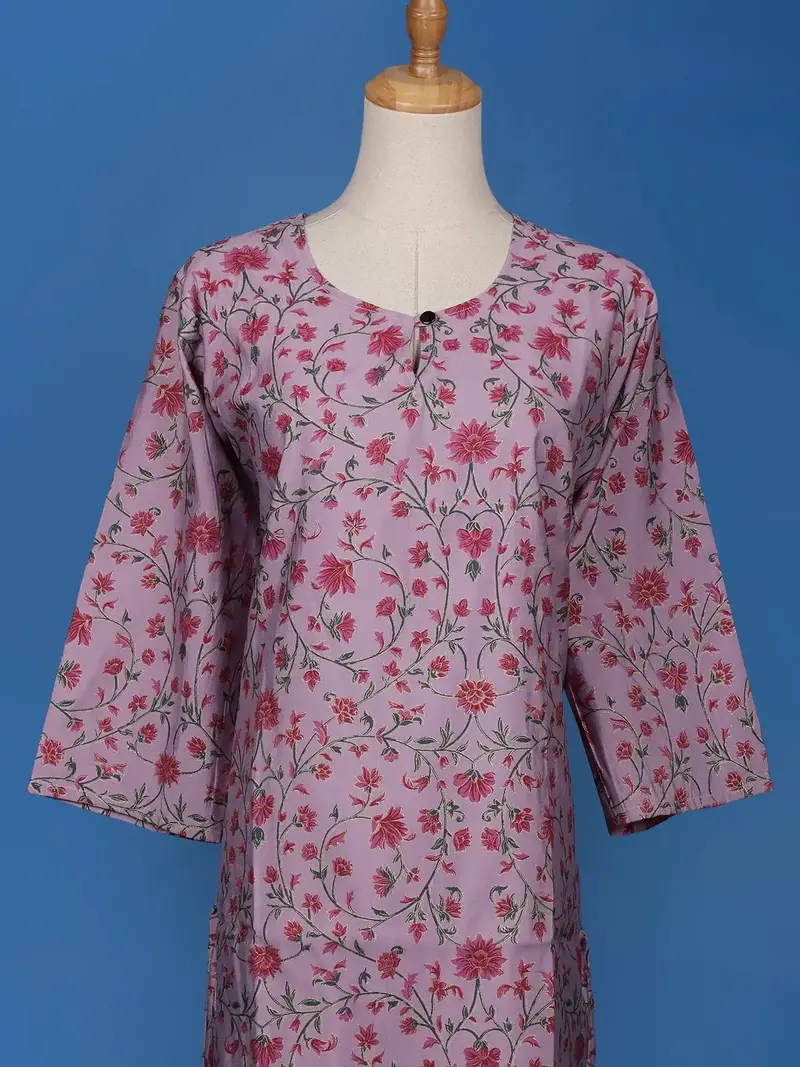 Lavender Floral Printed Cotton Kurti 2