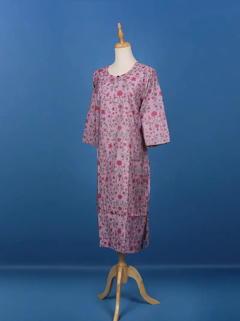 Lavender Floral Printed Cotton Kurti 3