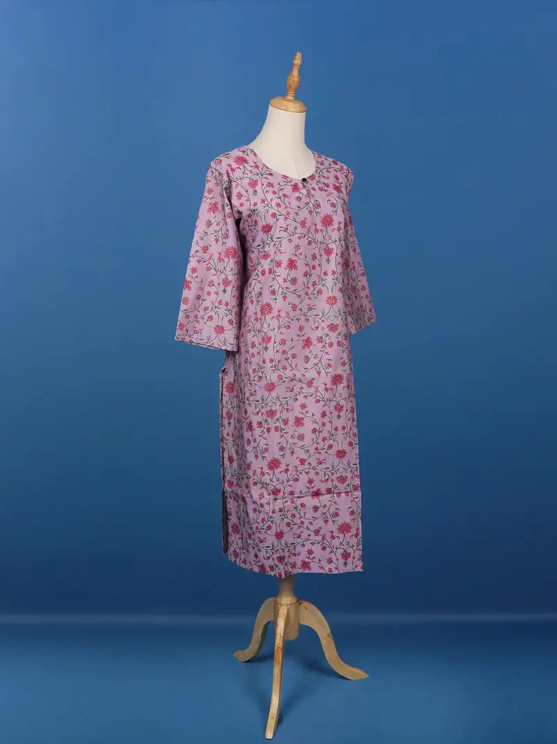Lavender Floral Printed Cotton Kurti 4