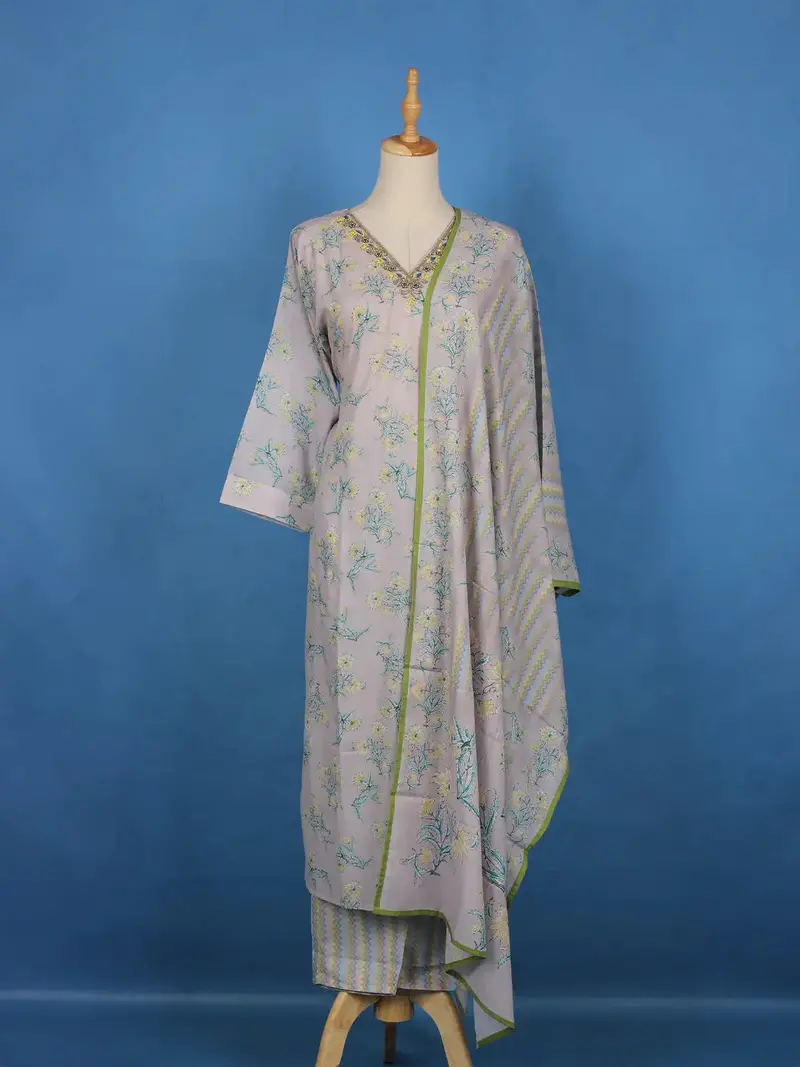 Lavender Floral Printed Cotton Salwar Suit 1