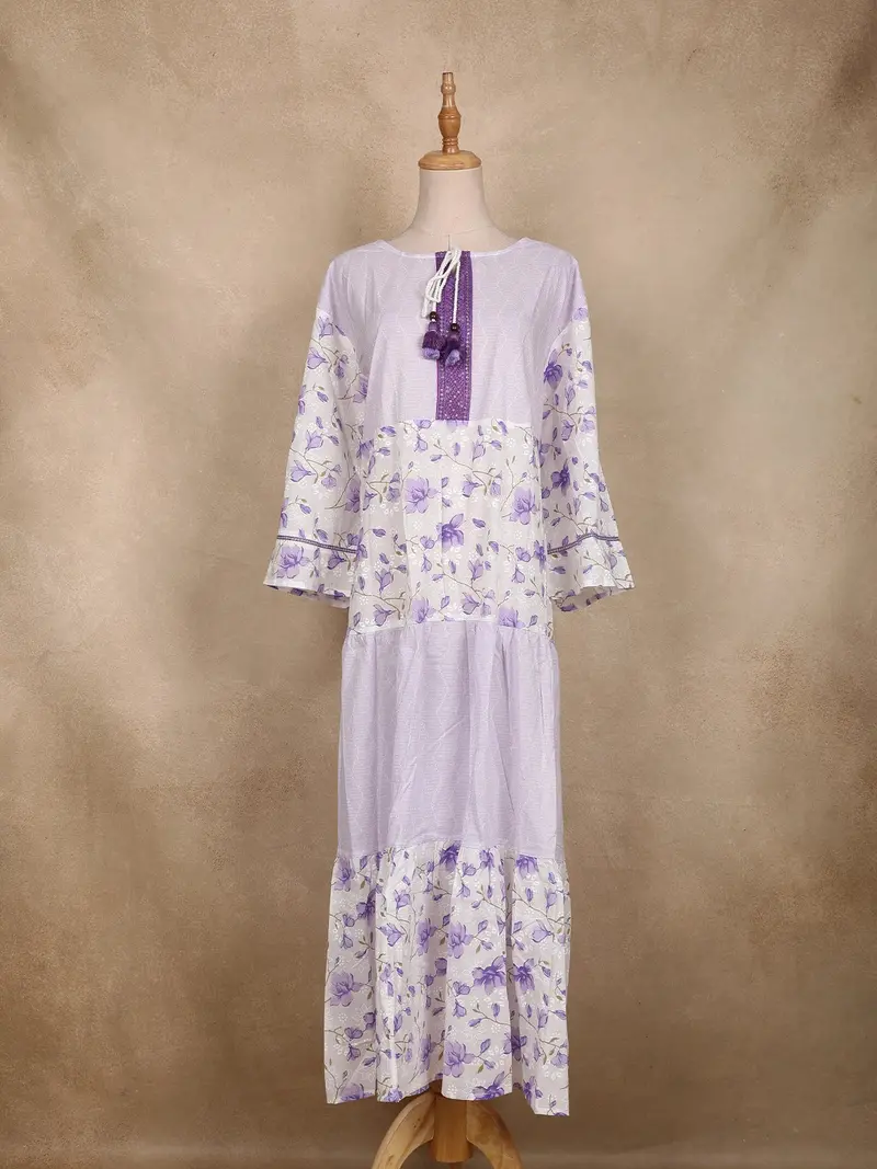 Lavender Floral Printed Design Cotton Kurti 1