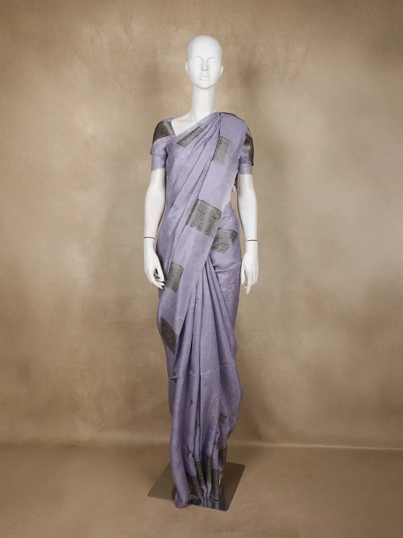 Lavender Floral Printed Tussar Silk Saree 1