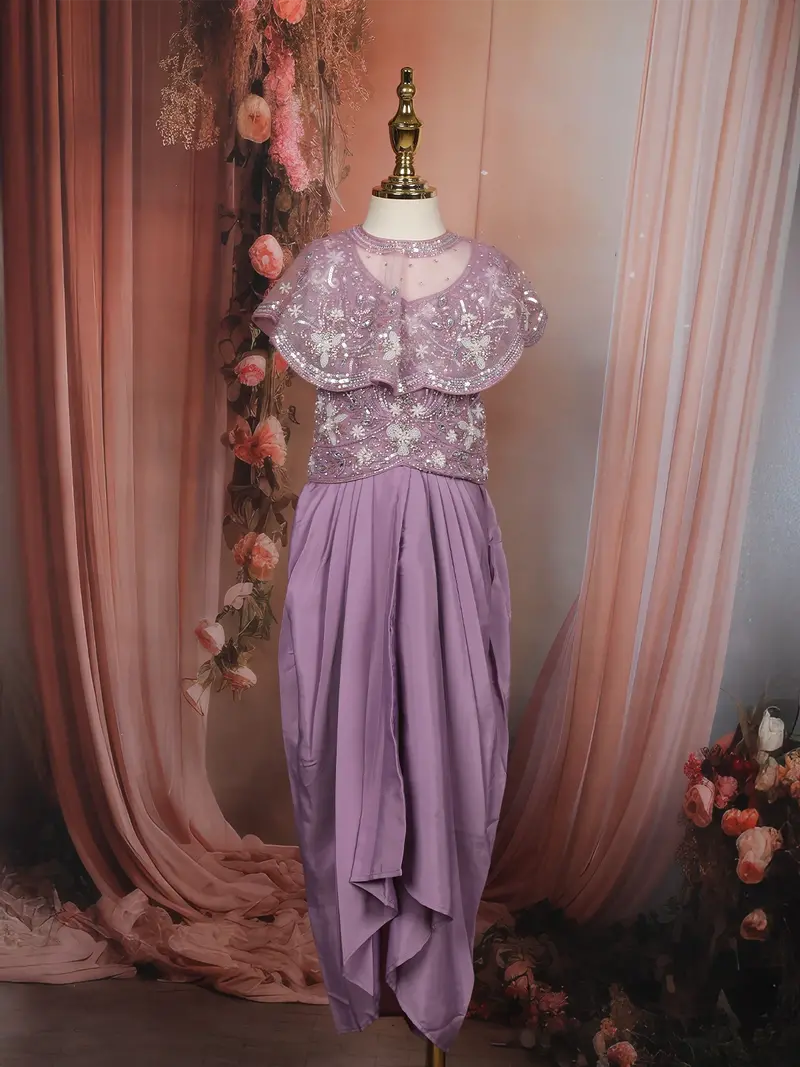 Lavender Floral Sequins And Beads Embroidered Net Lehenga 1