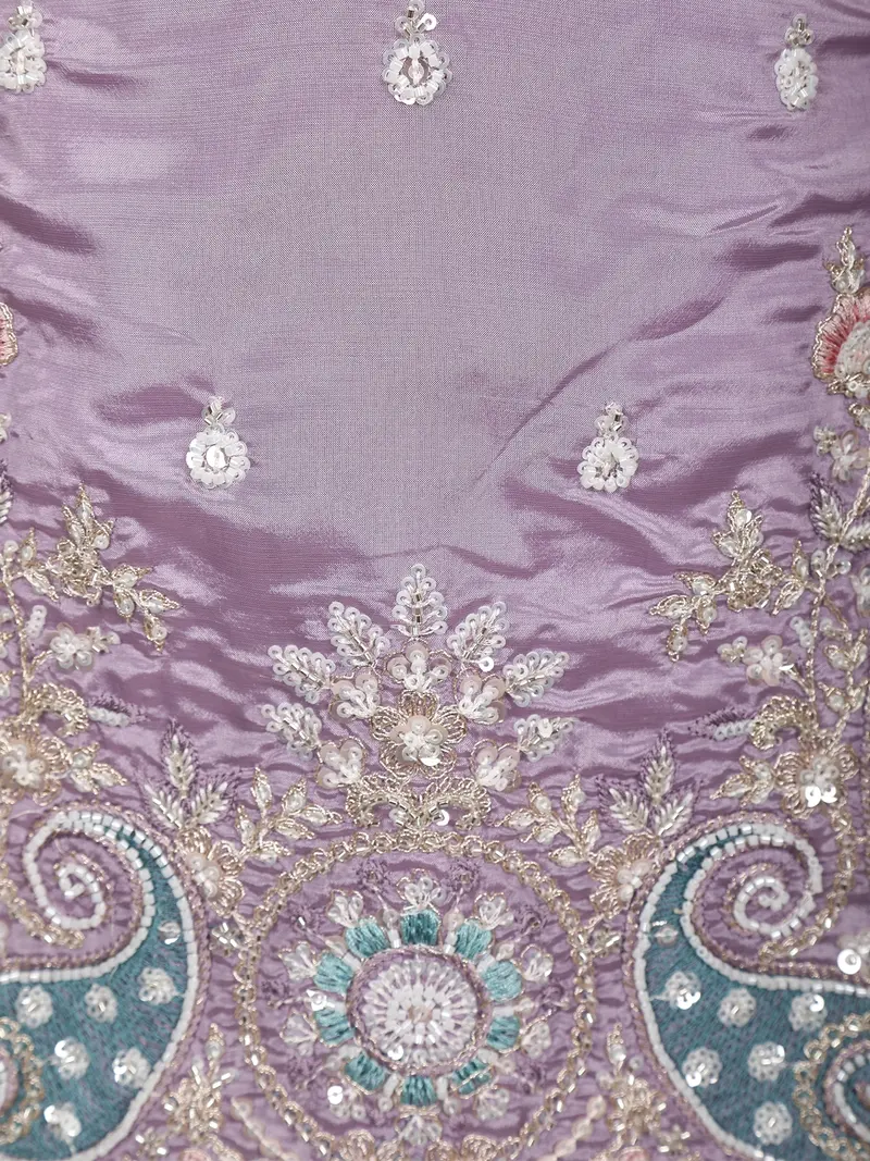 Lavender Floral Thread And Sequins Embroidered Design Tissue Silk Kids Palazzo Suit 7
