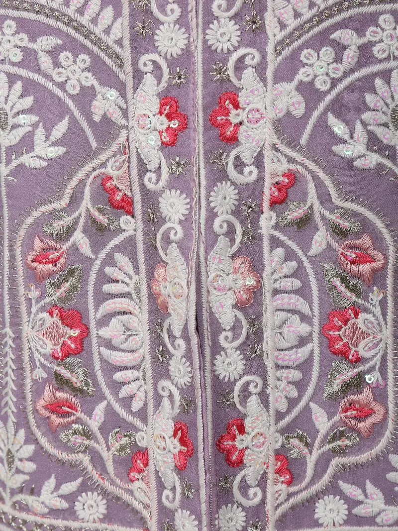 Lavender Floral Thread Embroidered Design Georgette Kids Palazzo Suit 7