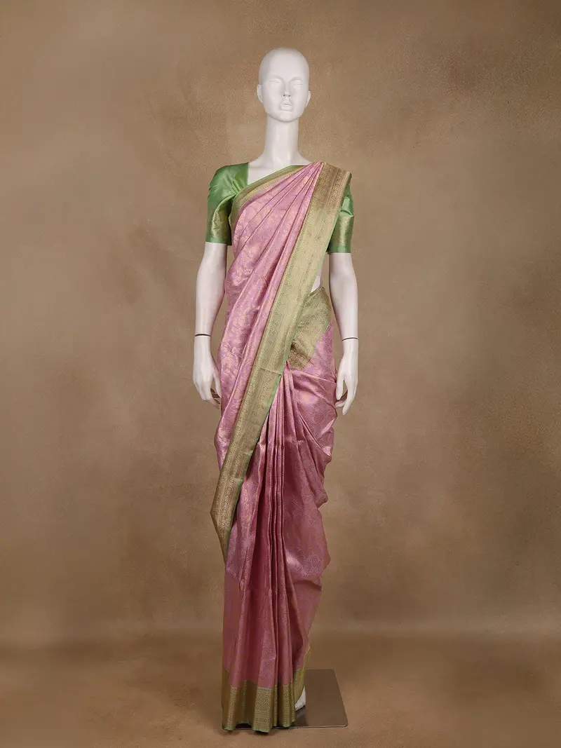 Lavender Floral Woven Banarasi Silk Saree With Zari Border 1