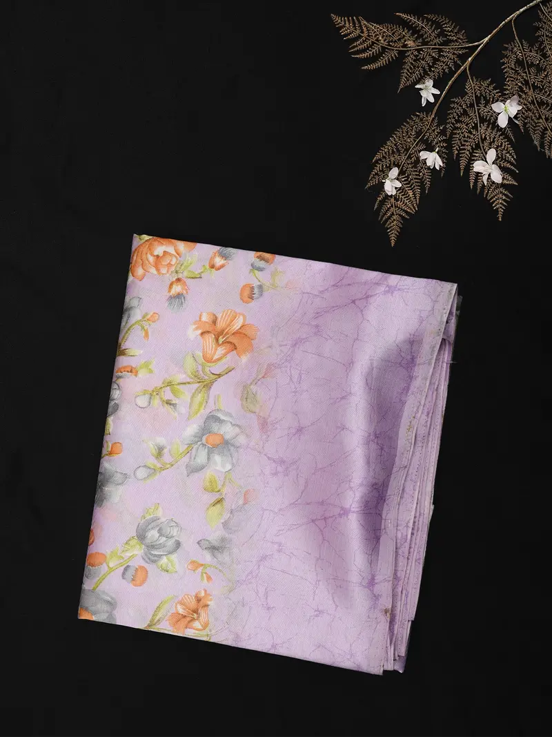 Lavender Floral Woven Design Blended Cotton Saree 1