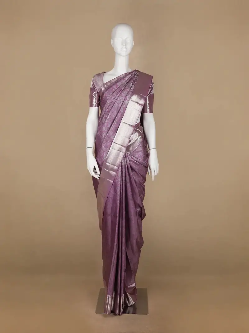 Lavender Floral Woven Pure Kanchipuram Silk Saree 1
