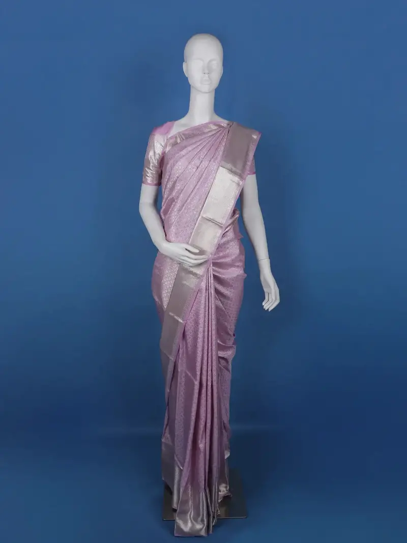 Lavender Floral Woven Pure Kanchipuram Silk Saree 1