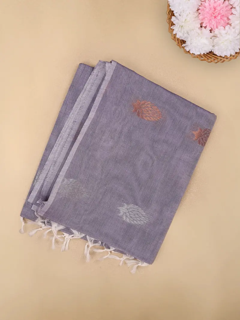 Lavender Leaf Butta Woven Design Cotton Saree 1