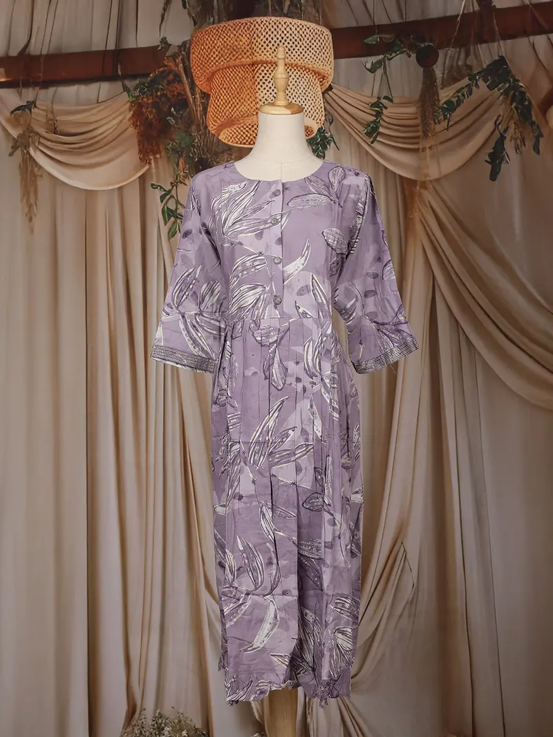 Lavender Leaf Printed Design Cotton Kurti 1