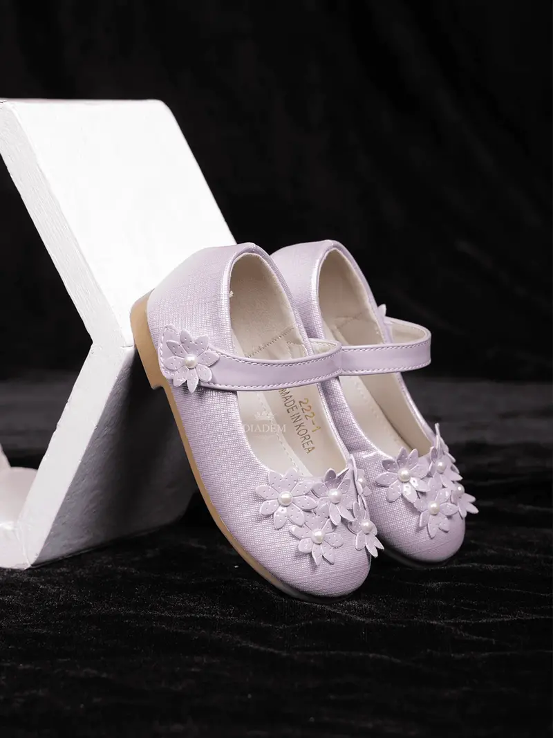Lavender Matte Ballerinas With Attached 3D Flowers For Girls 1