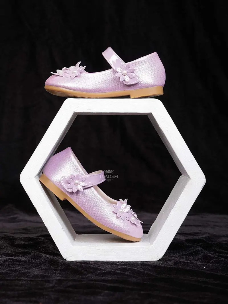 Lavender Matte Ballerinas With Attached 3D Flowers For Girls 3