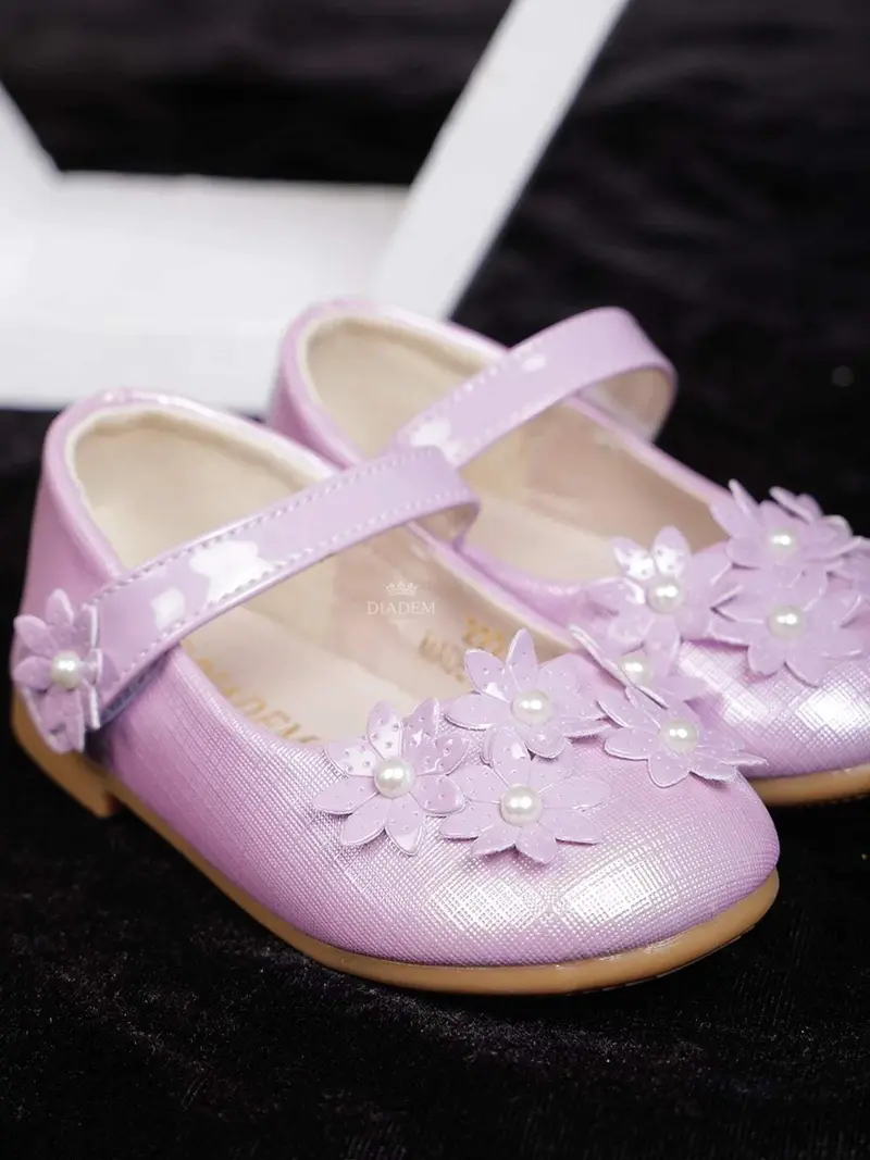 Lavender Matte Ballerinas With Attached 3D Flowers For Girls 4