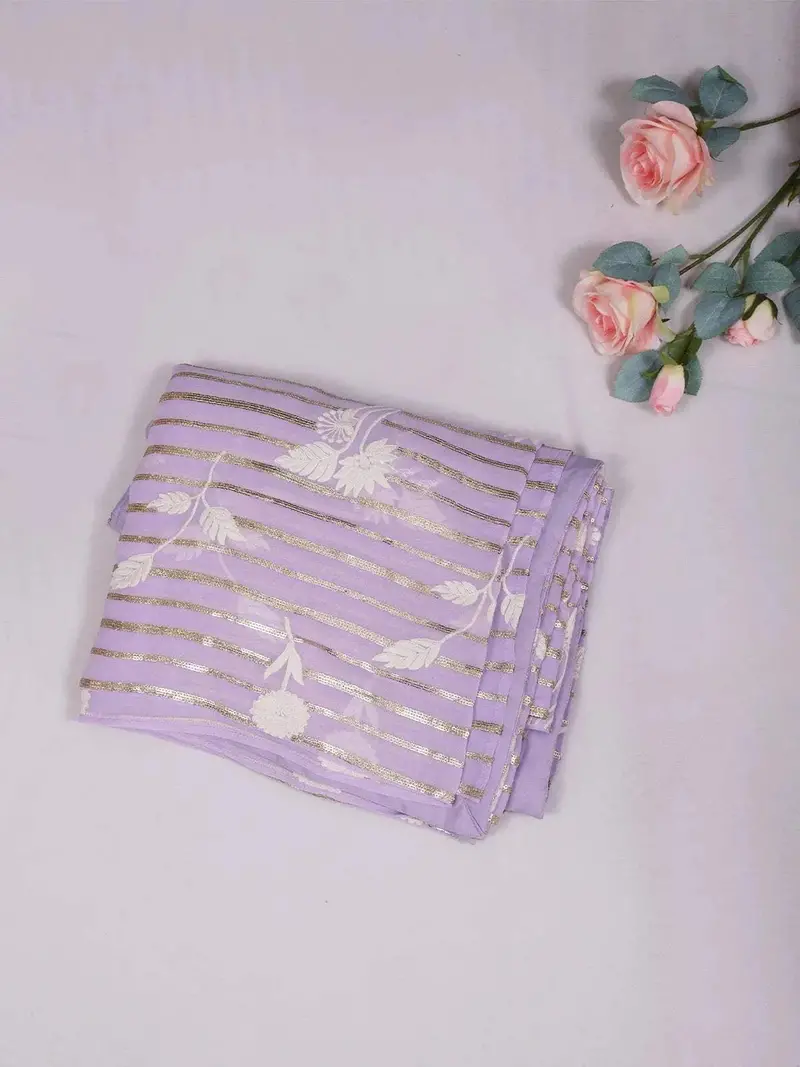 Lavender Organza Saree With Floral Prints On The Body And Paired With Designer Blouse 1