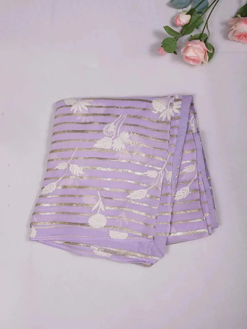Lavender Organza Saree With Floral Prints On The Body And Paired With Designer Blouse 2
