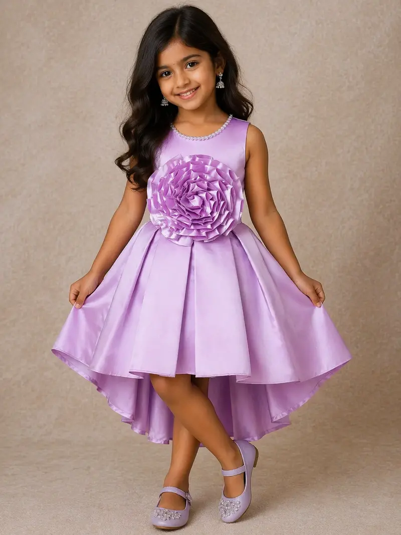 Lavender Oversized Floral Satin Kids Gown 1