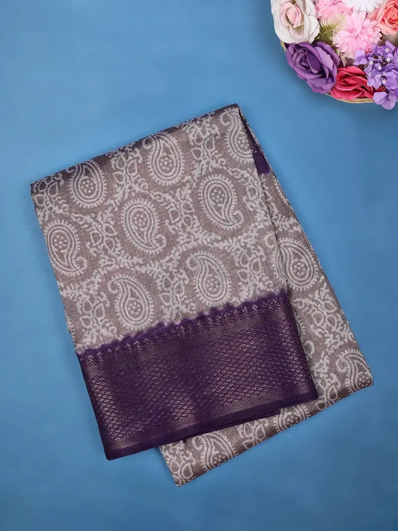 Lavender Paisley Designed Fancy Cotton Saree 1