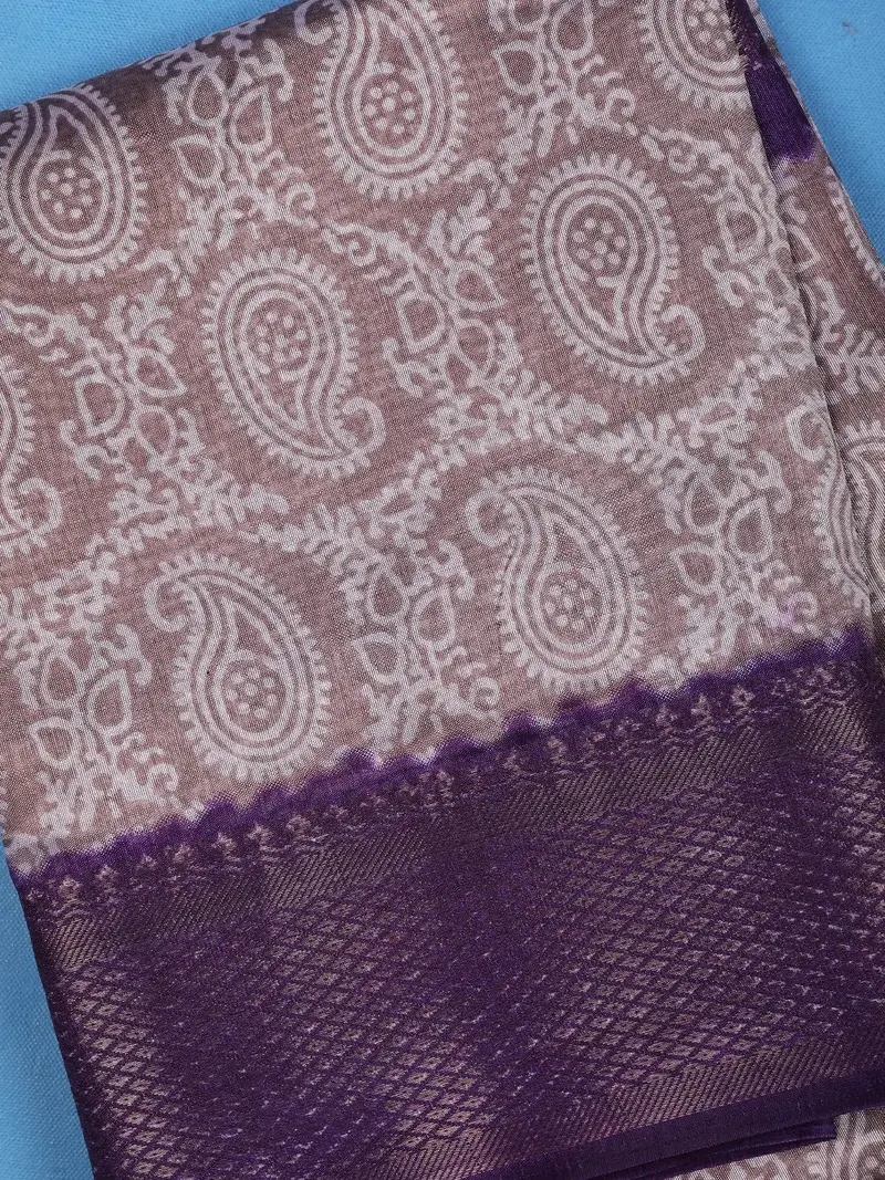 Lavender Paisley Designed Fancy Cotton Saree 2