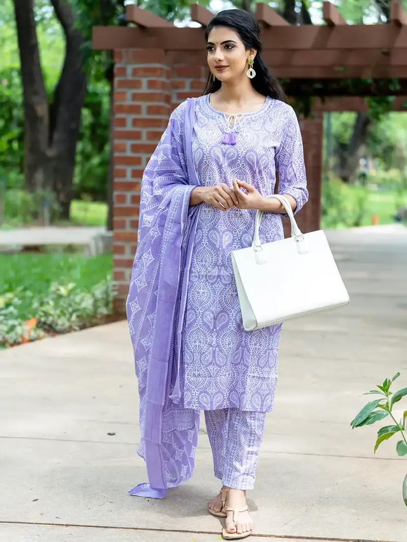 Lavender Paisley Printed Cotton Salwar Suit 1