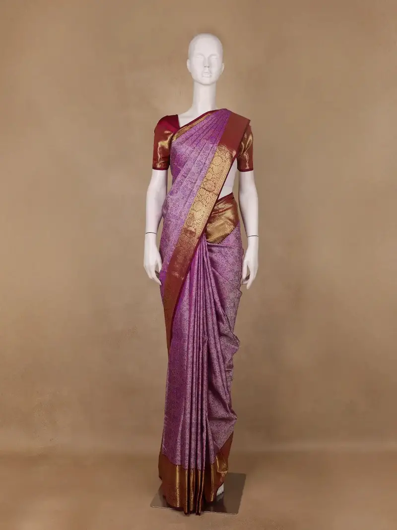Lavender Paisley Woven Pure Kanchipuram Silk Saree 1