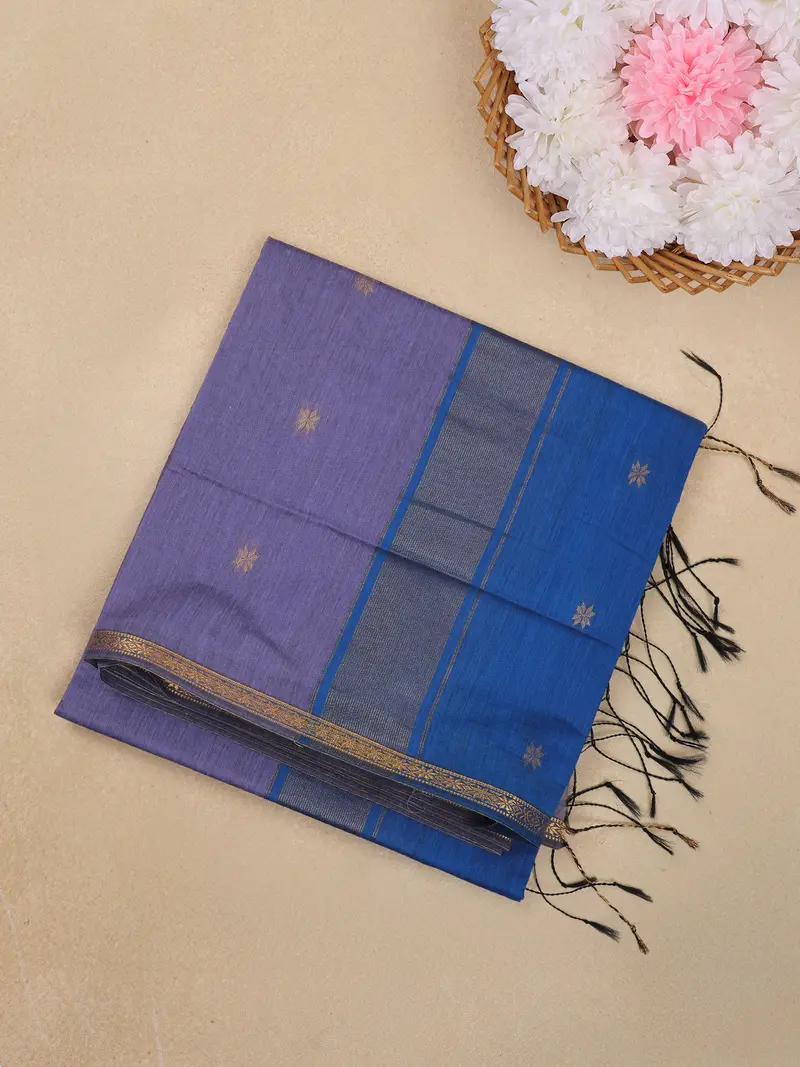 Lavender Purple Butta Design Kalyani Cotton Saree With Zari Border 1