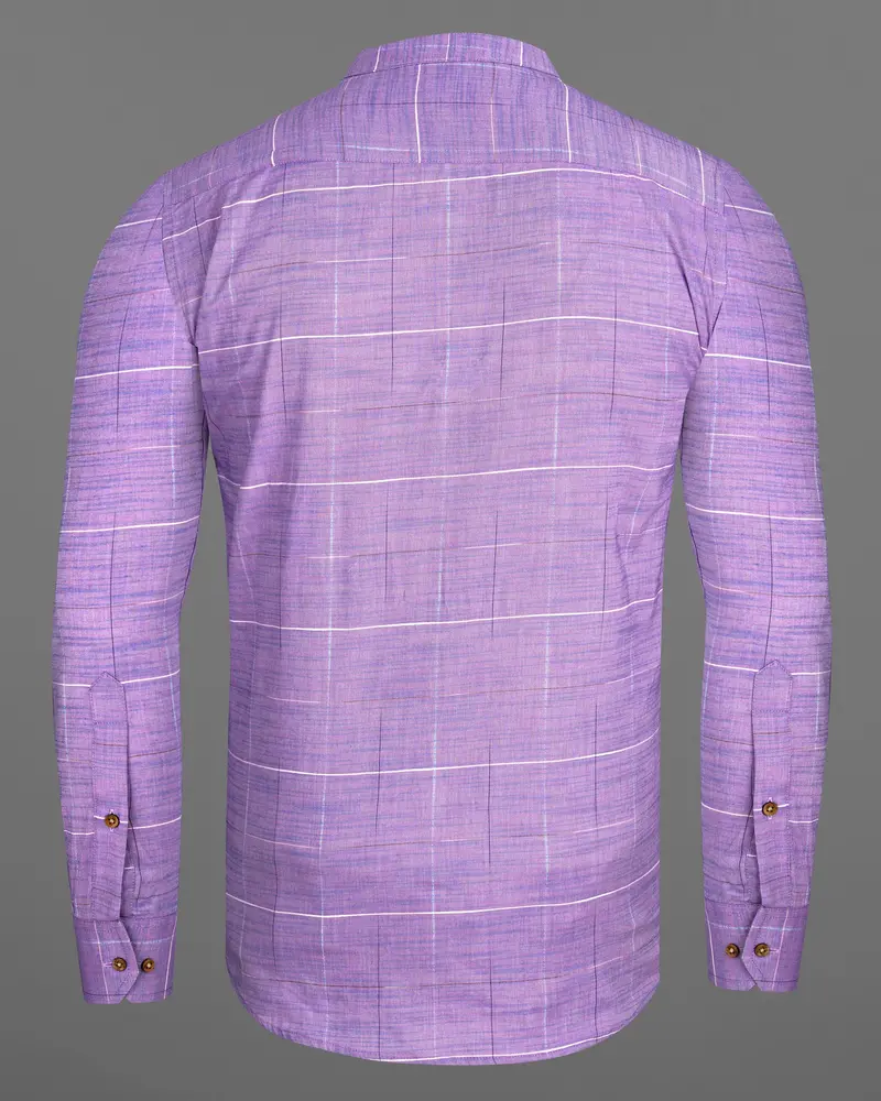 Lavender Purple Plaid Dobby Textured Premium Giza Cotton Kurta Shirt 7
