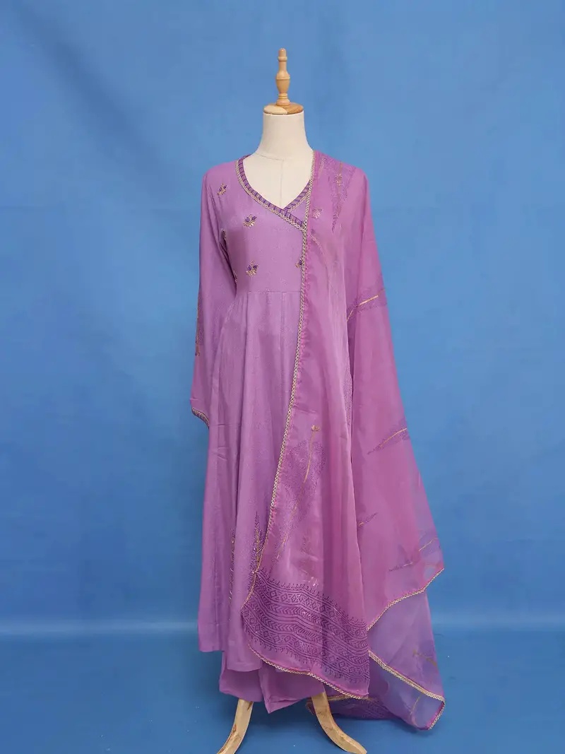 Lavender Purple Sequins Embroidery Cotton Salwar Suit 1