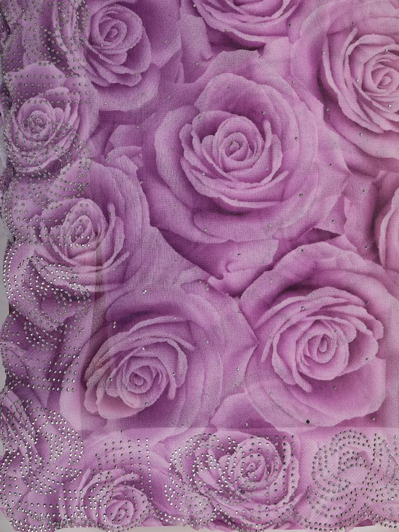 Lavender Rose Floral Printed Chiffon Saree With Stone Embellished Scallop Border 2