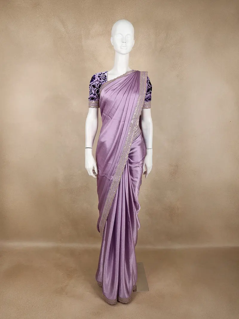 Lavender Satin Saree With Designer Border 1