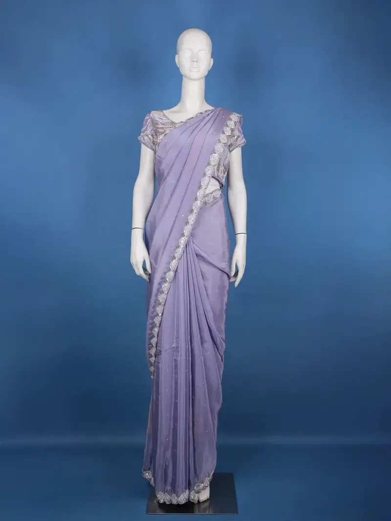 Lavender Sequin Embellishment Georgette Saree 1
