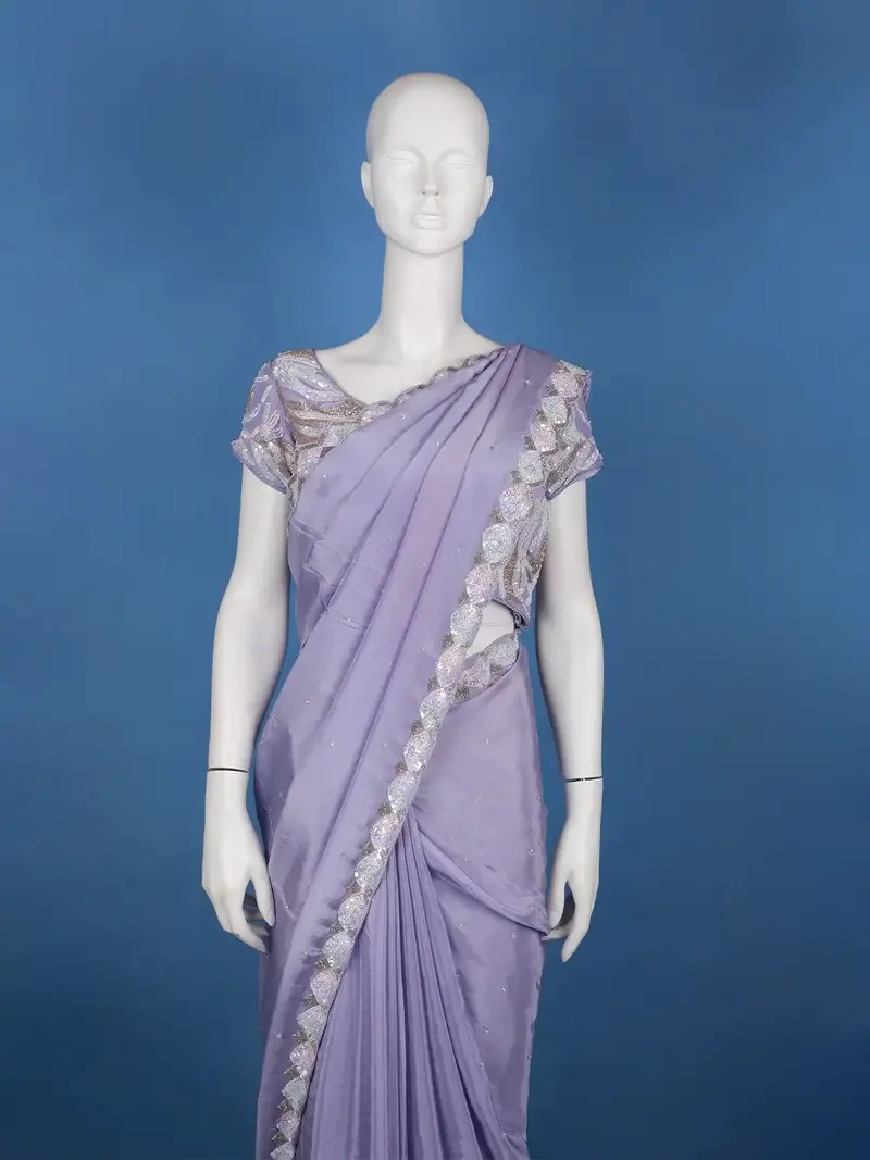 Lavender Sequin Embellishment Georgette Saree 2