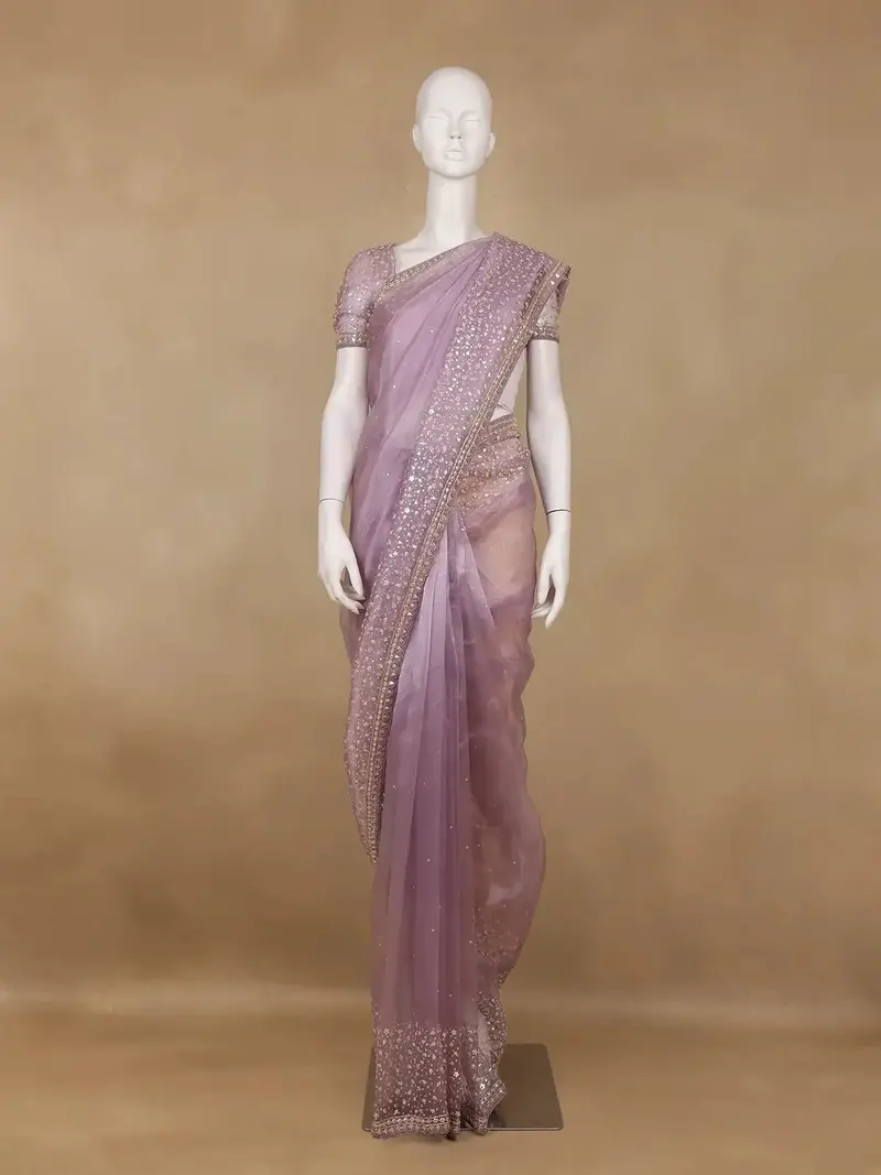 Lavender Sequins Designed Net Saree 1
