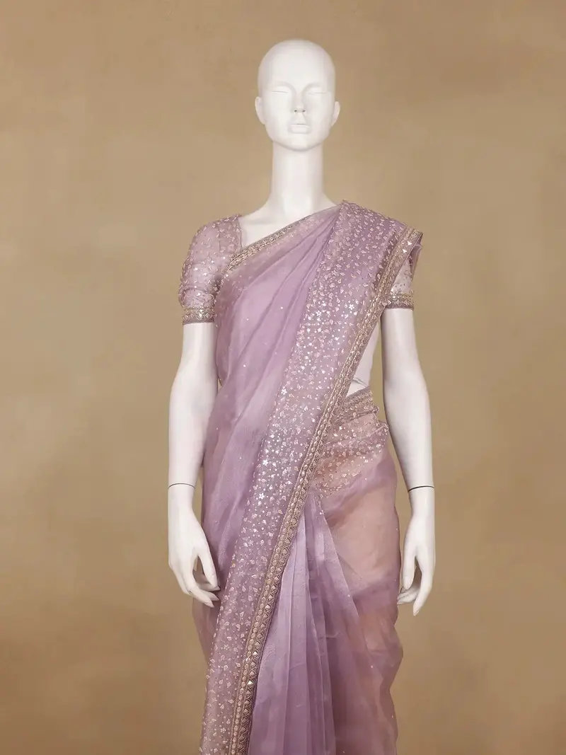 Lavender Sequins Designed Net Saree 2