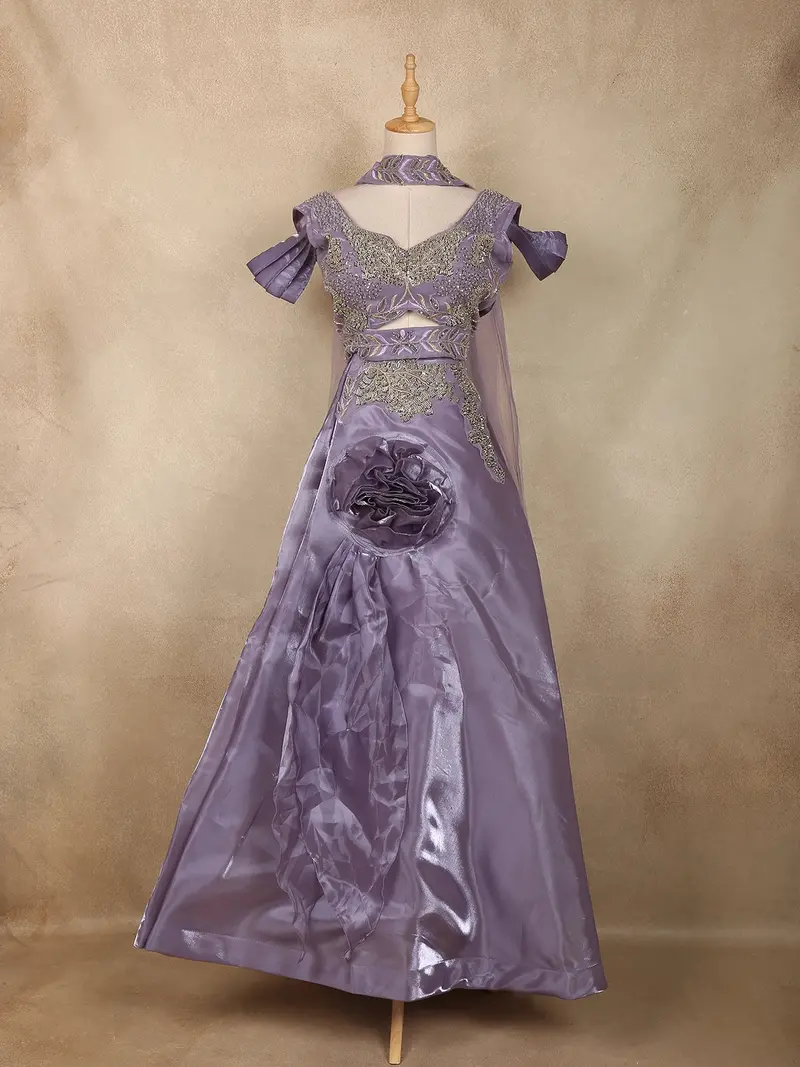 Lavender Sequins Embroidered Design Organza Bridesmaid Lehenga 1