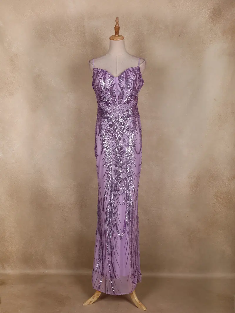 Lavender Sequins Embroidered Mermaid Net Gown 1