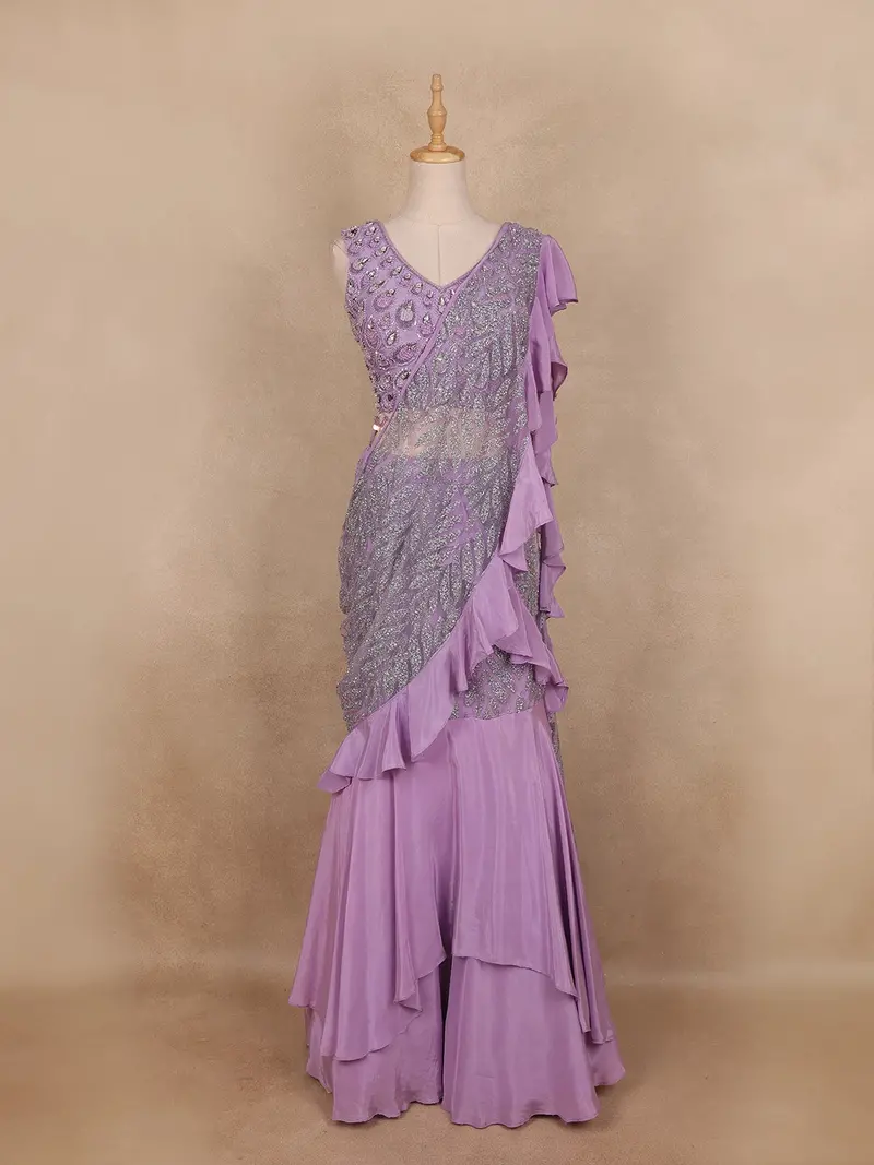 Lavender Sequins Embroidery Net Lehenga 1