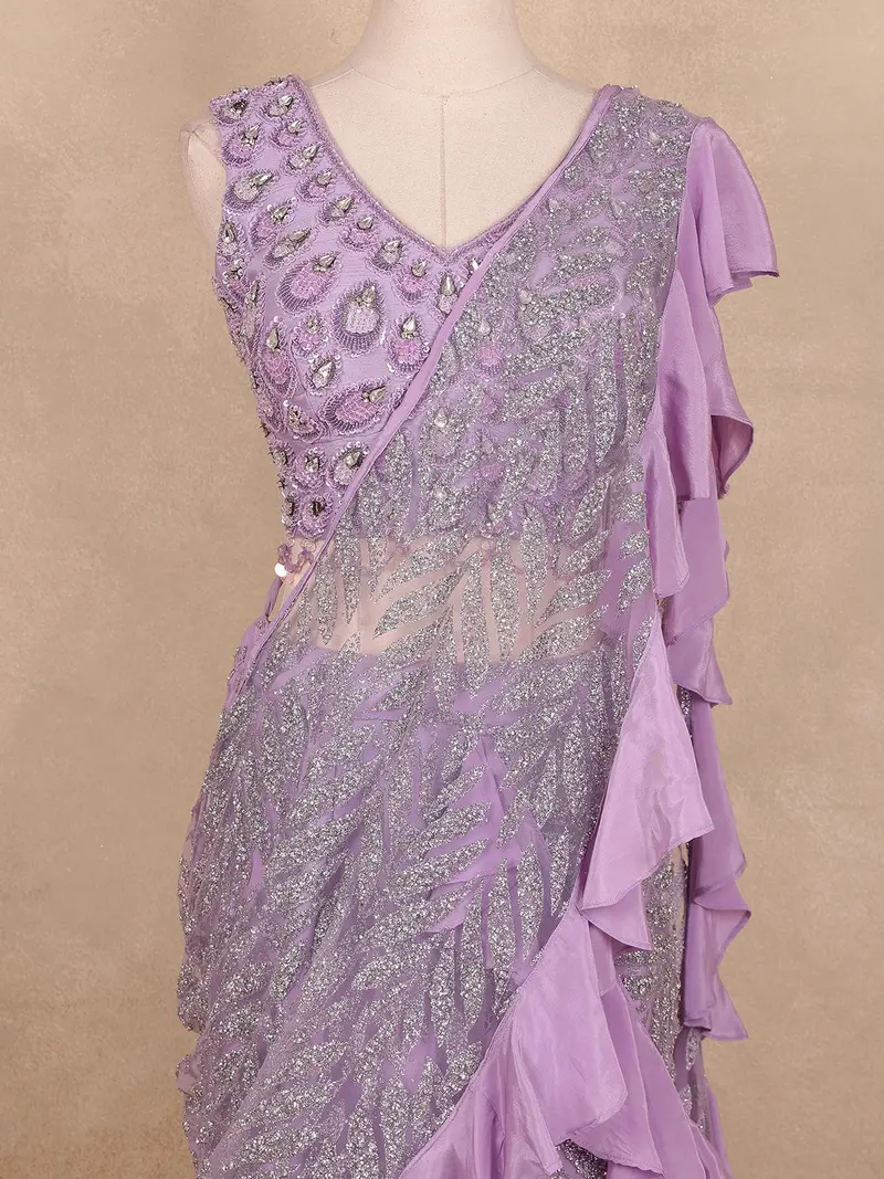 Lavender Sequins Embroidery Net Lehenga 2
