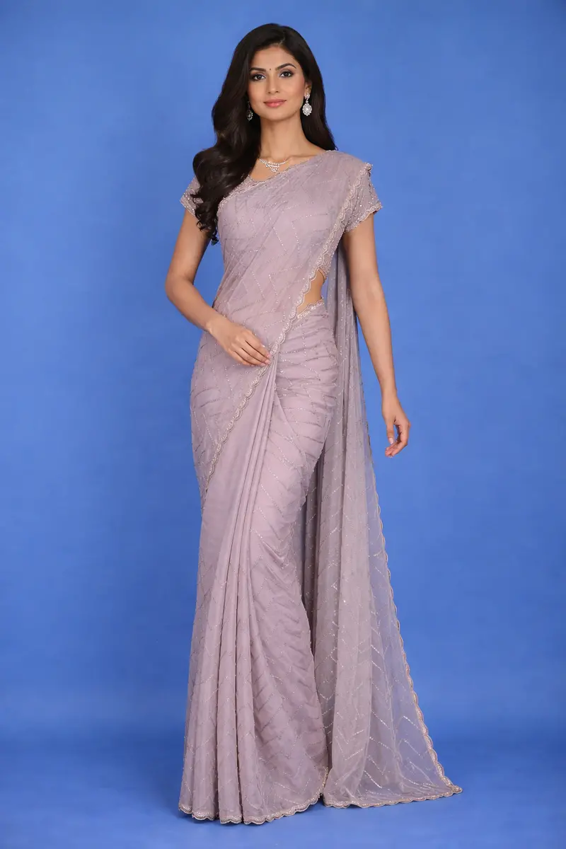 Lavender Sequins Zig Zag Design Georgette Saree 1