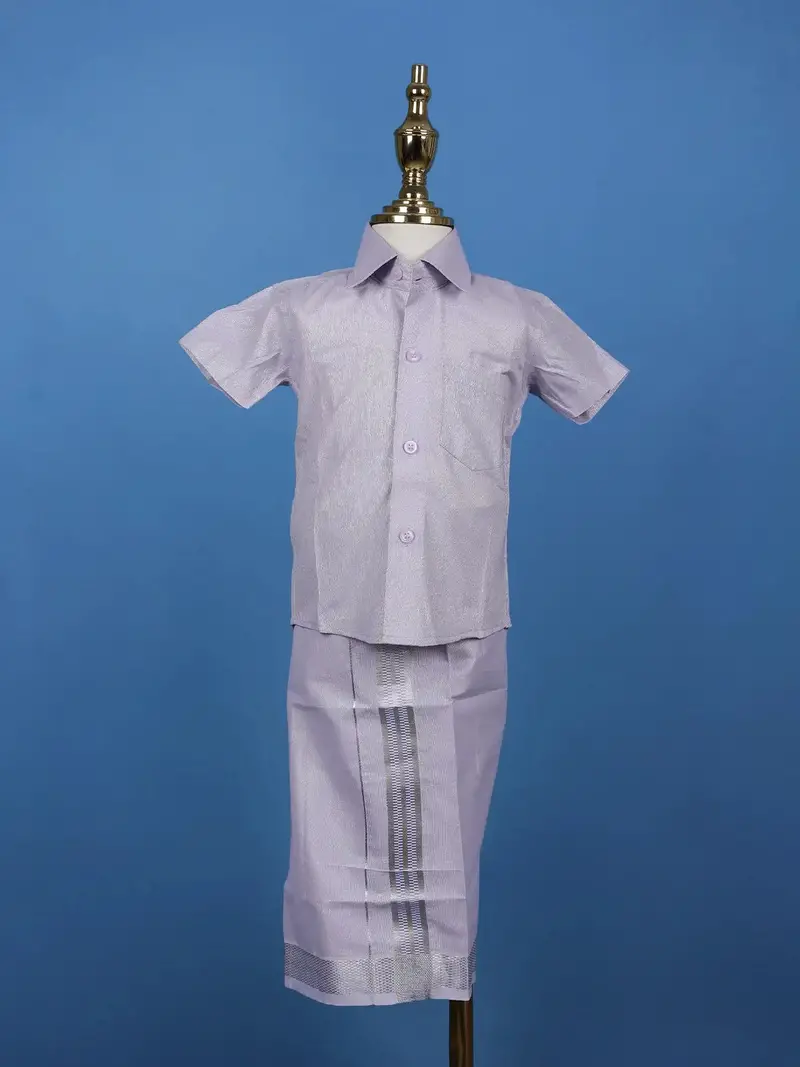 Lavender Silk Dhoti With Matching Half Sleeve Shirt 2