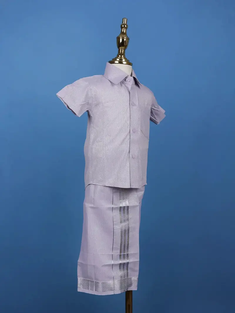 Lavender Silk Dhoti With Matching Half Sleeve Shirt 3