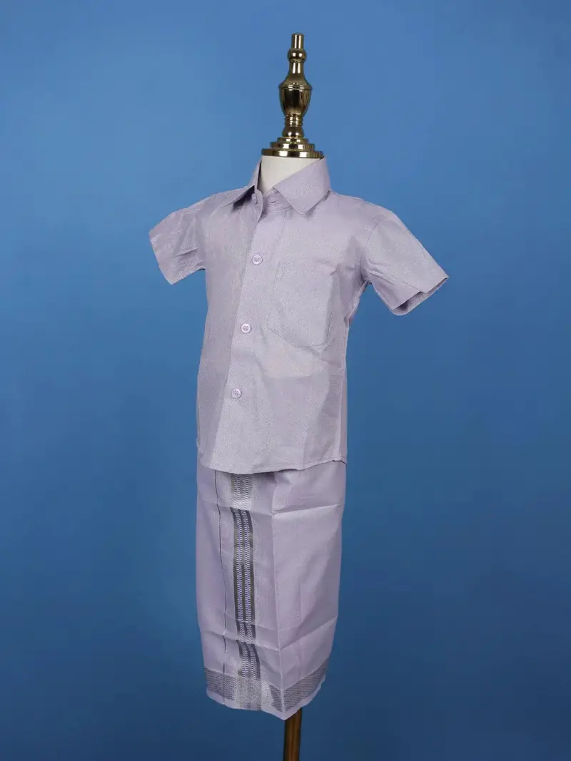 Lavender Silk Dhoti With Matching Half Sleeve Shirt 4