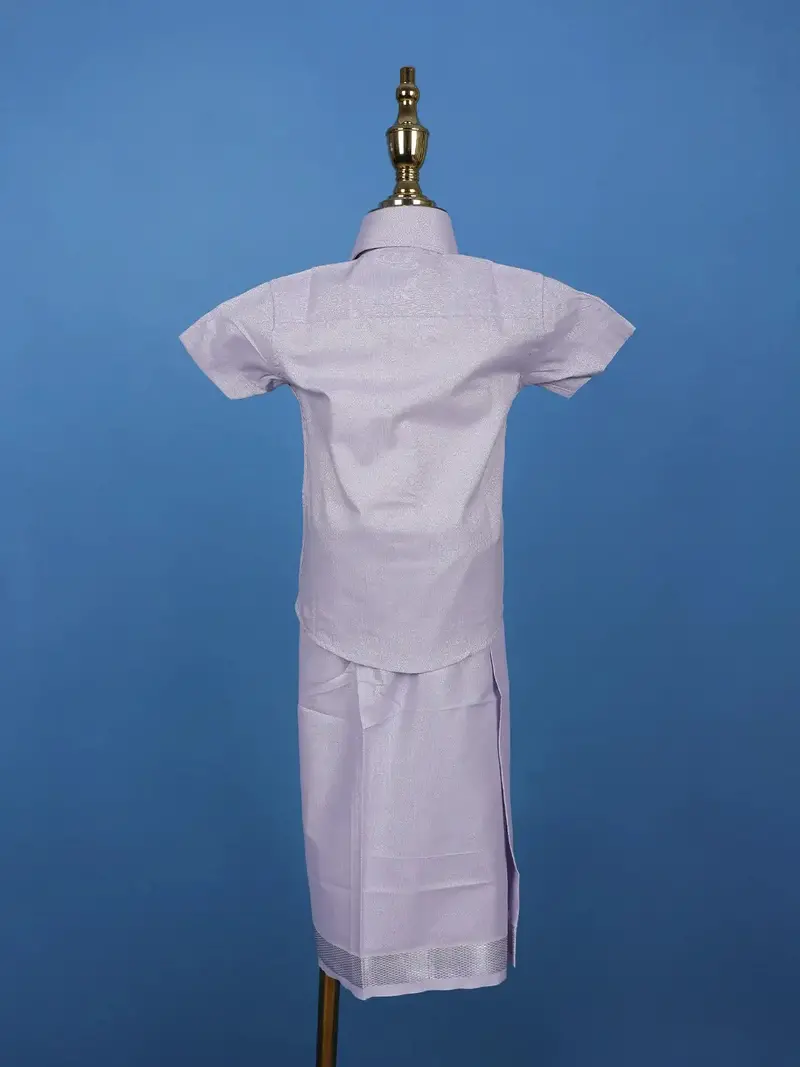 Lavender Silk Dhoti With Matching Half Sleeve Shirt 7